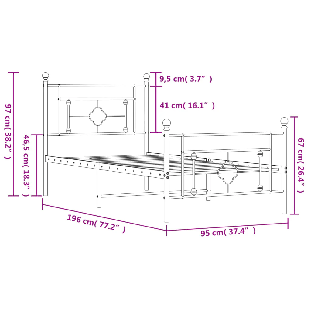 sengeramme med sengegavl og fodgærde 90x190 cm metal sort - Image 10