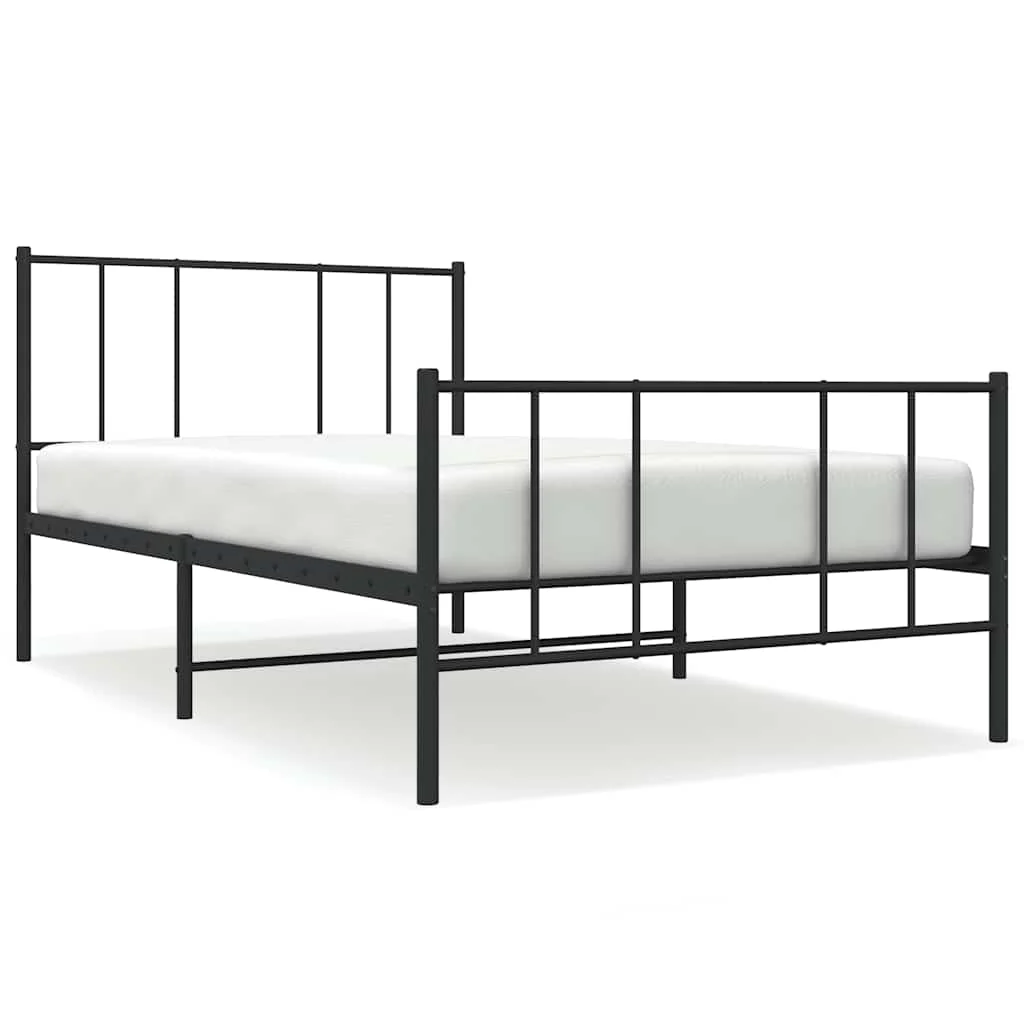 sengeramme med sengegavl og fodgærde 90x190 cm metal sort - Image 2