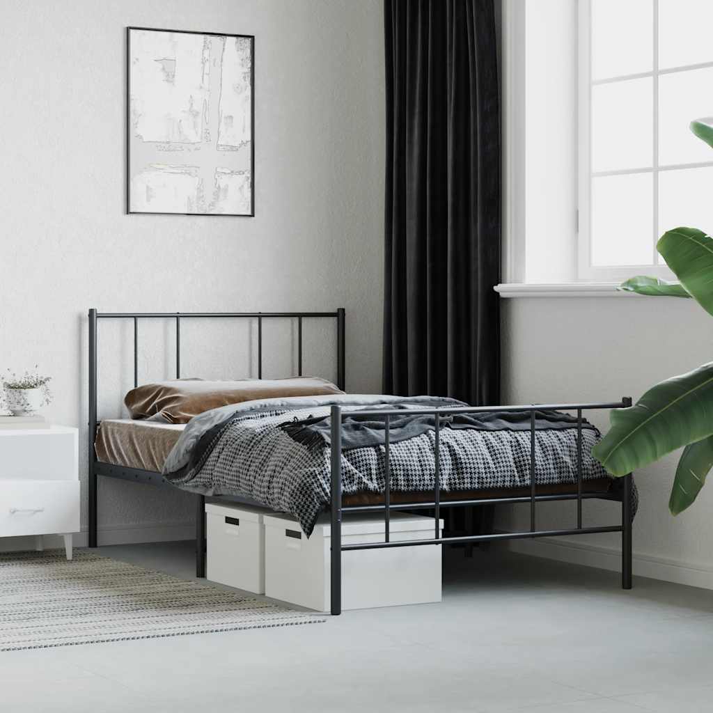 sengeramme med sengegavl og fodgærde 90x190 cm metal sort - Image 4