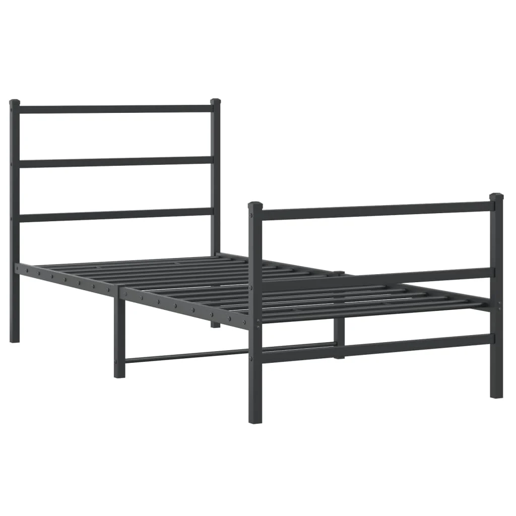 sengeramme med sengegavl og fodgærde 90x190 cm metal sort - Image 3