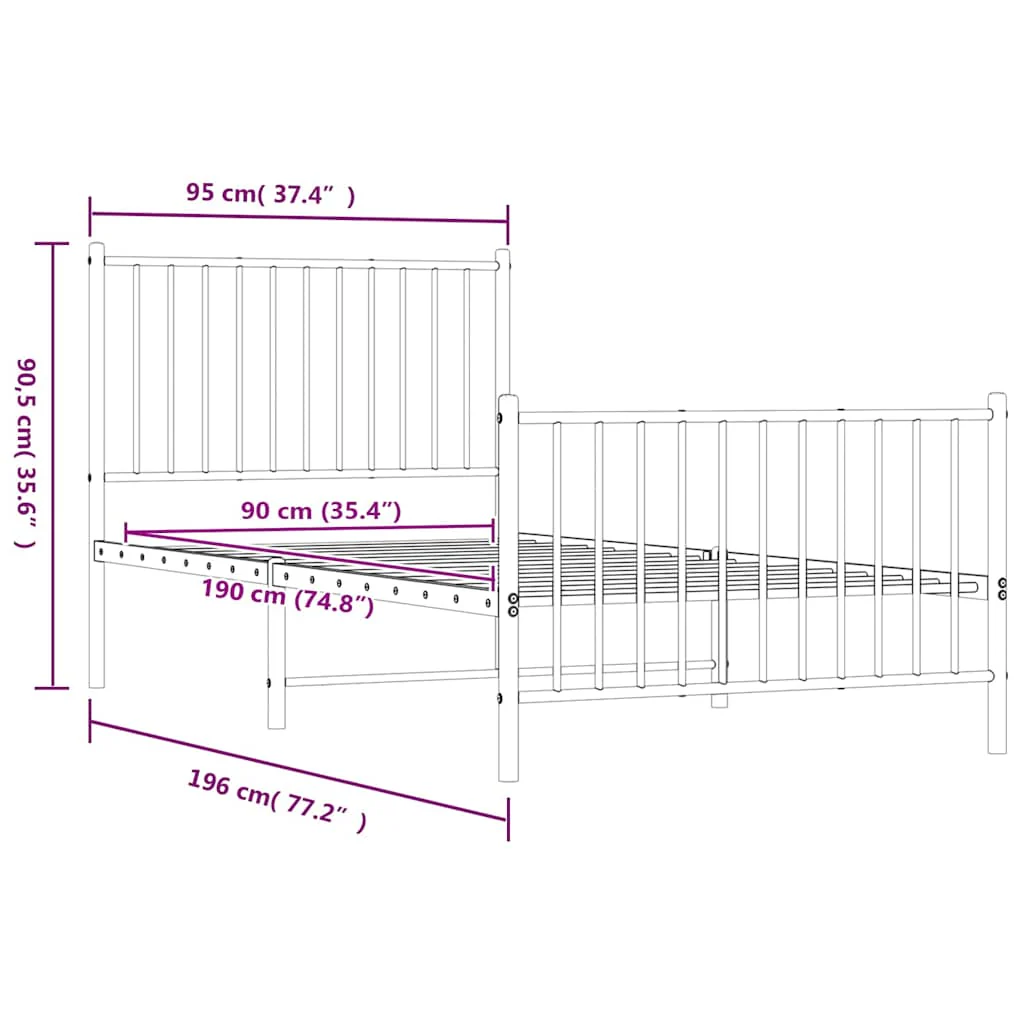 sengeramme med sengegavl og fodgærde 90x190 cm metal sort - Image 8