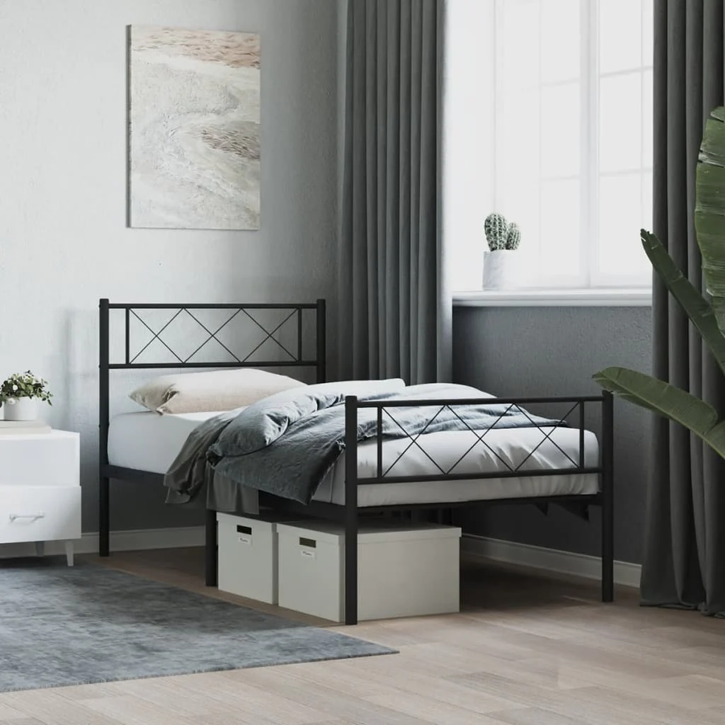 sengeramme med sengegavl og fodgærde 90x190 cm metal sort