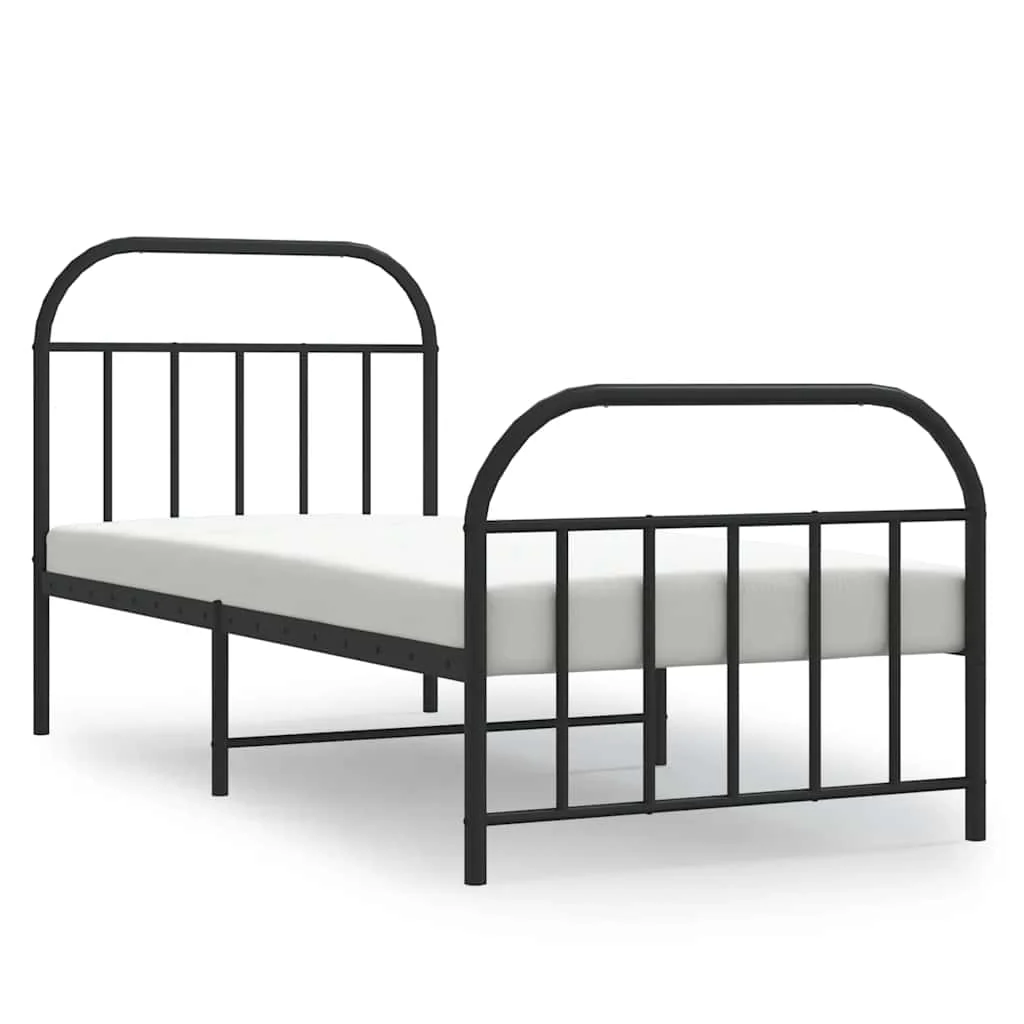 sengeramme med sengegavl og fodgærde 90x190 cm metal sort - Image 2
