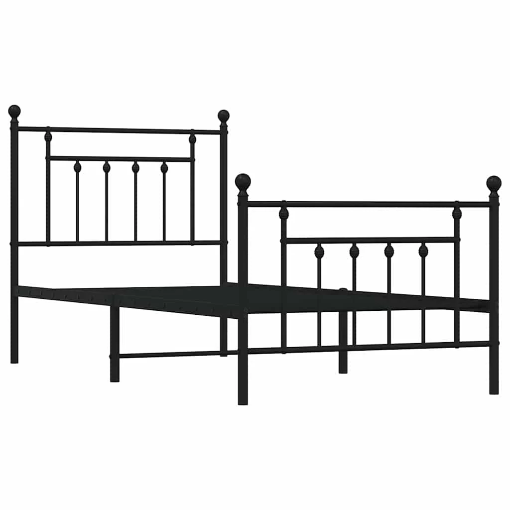 sengeramme med sengegavl og fodgærde 90x190 cm metal sort - Image 3