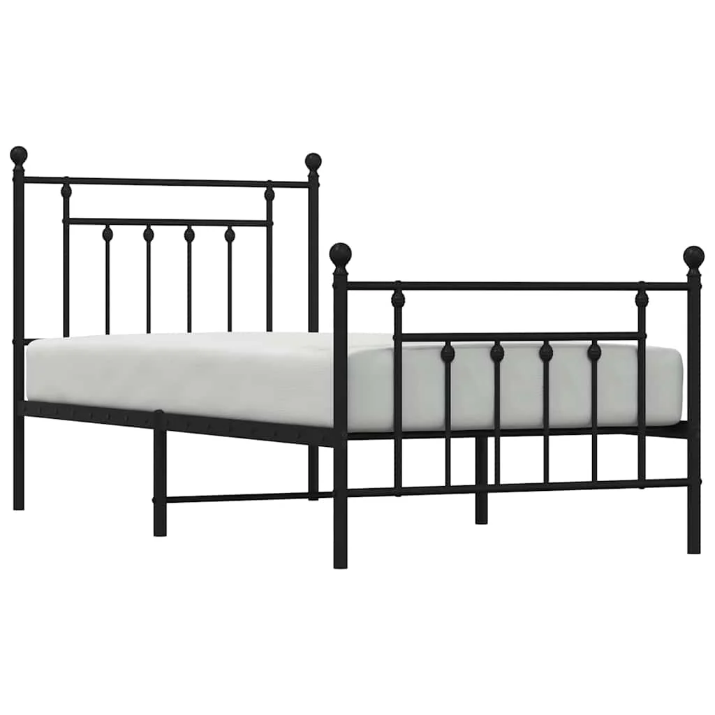 sengeramme med sengegavl og fodgærde 90x190 cm metal sort - Image 5