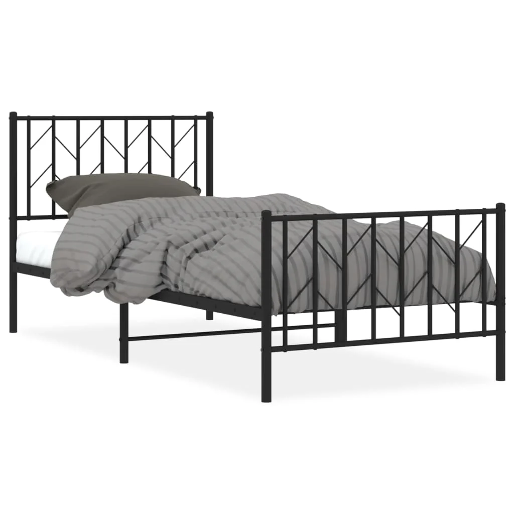 sengeramme med sengegavl og fodgærde 90x190 cm metal sort - Image 2