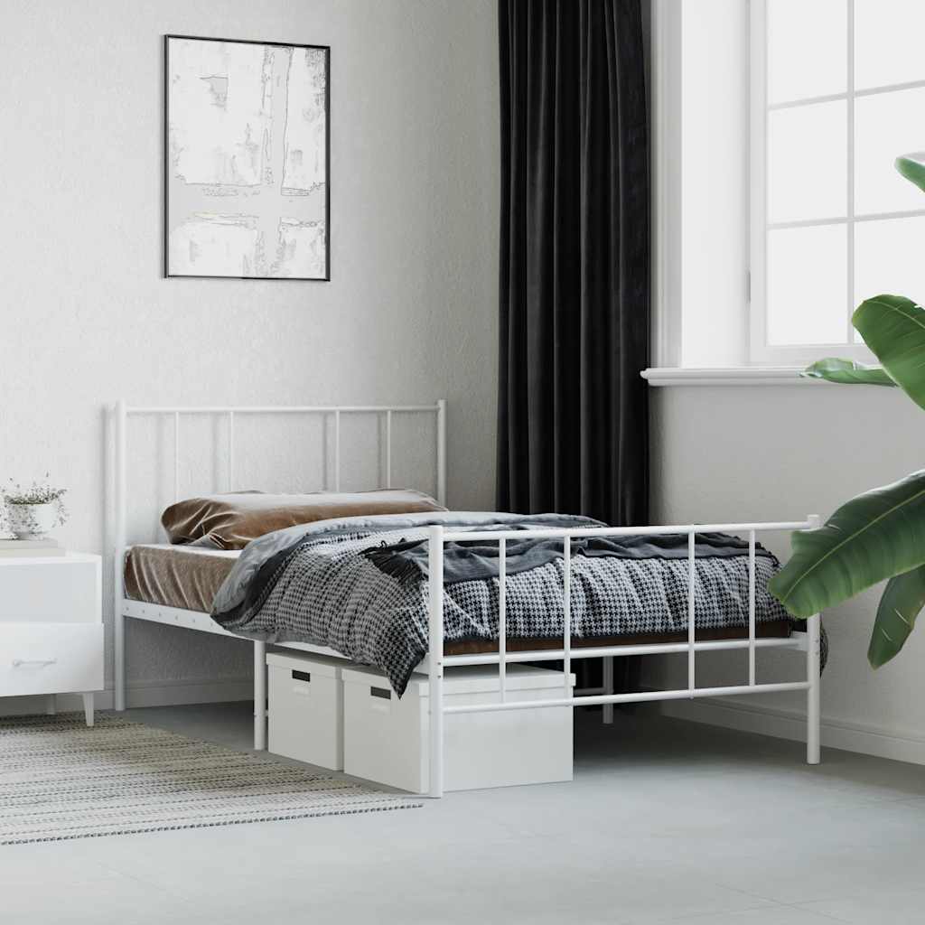 sengeramme med sengegavl og fodgærde 90x200 cm metal hvid - Image 4