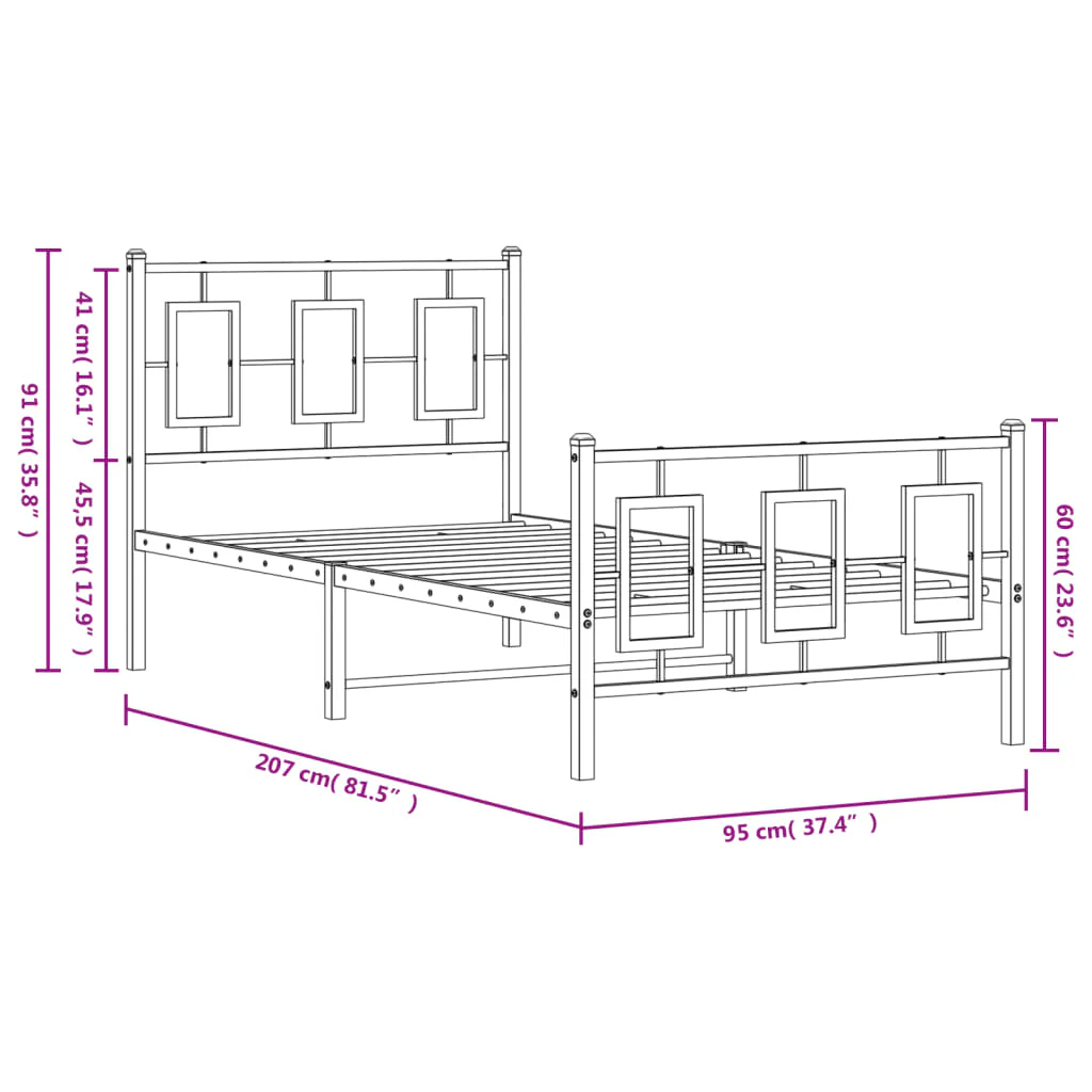 sengeramme med sengegavl og fodgærde 90x200 cm metal hvid - Image 9