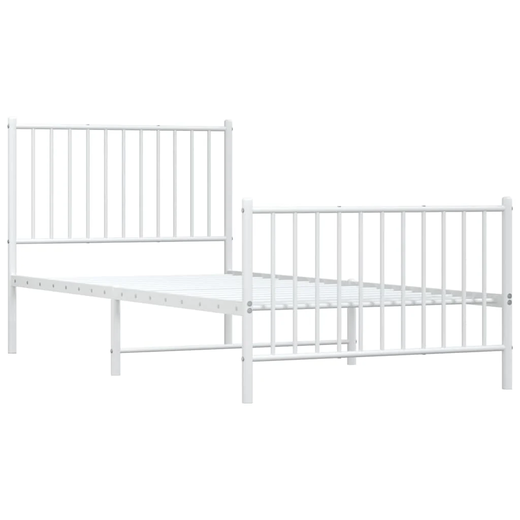 sengeramme med sengegavl og fodgærde 90x200 cm metal hvid - Image 3