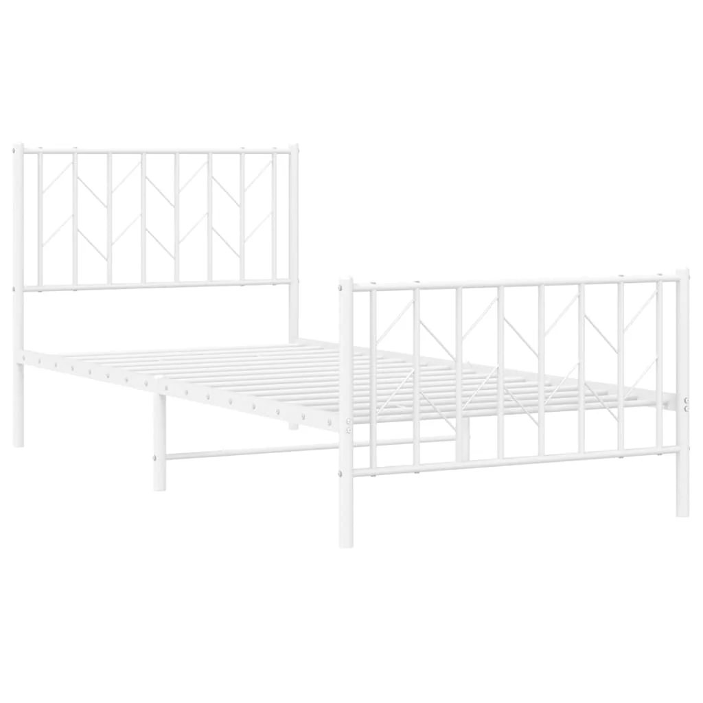 sengeramme med sengegavl og fodgærde 90x200 cm metal hvid - Image 3