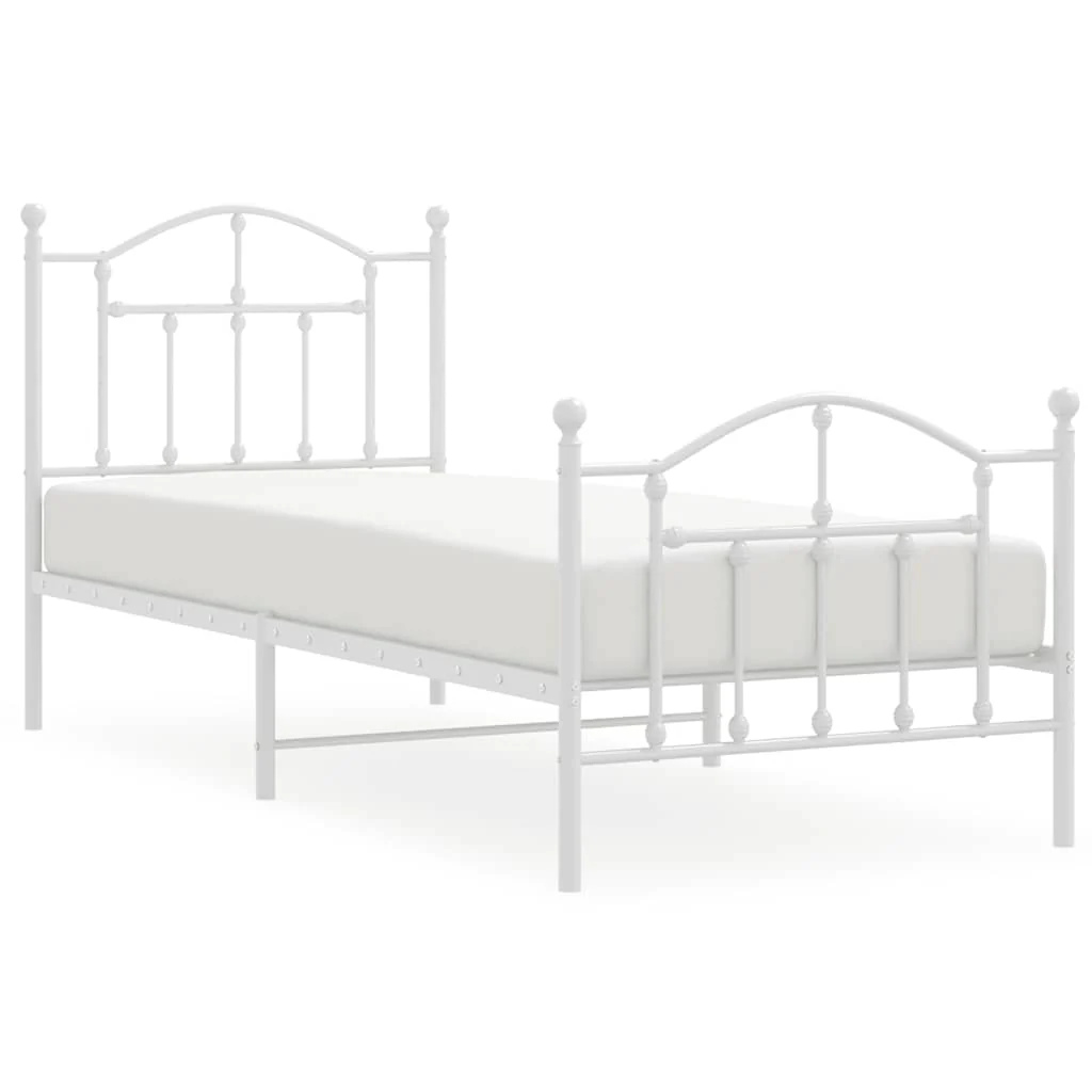 sengeramme med sengegavl og fodgærde 90x200 cm metal hvid - Image 2