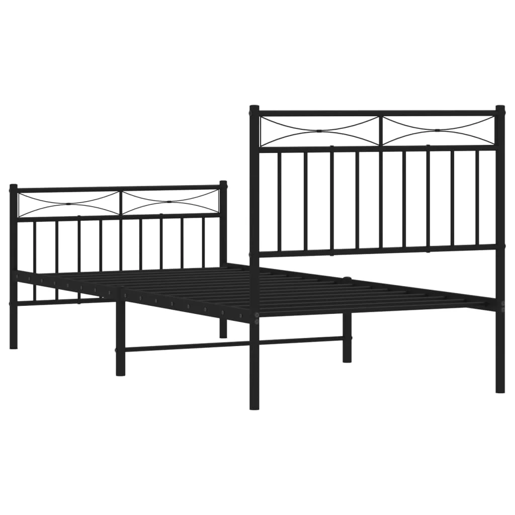 sengeramme med sengegavl og fodgærde 90x200 cm metal sort - Image 7