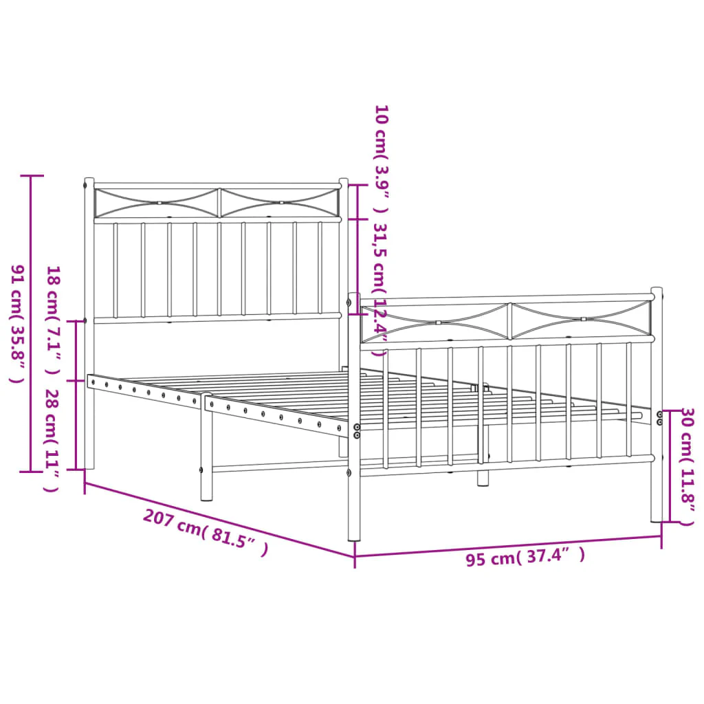 sengeramme med sengegavl og fodgærde 90x200 cm metal sort - Image 8