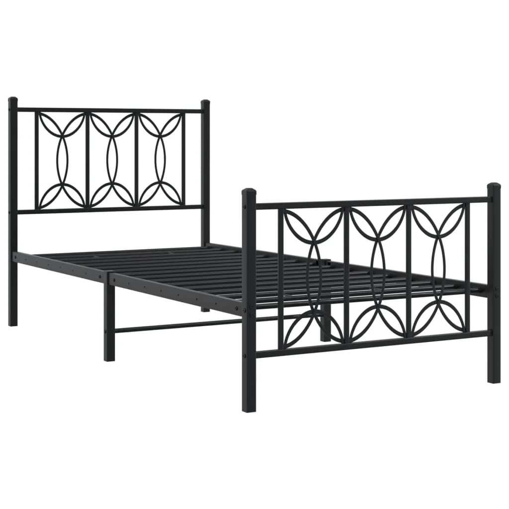 sengeramme med sengegavl og fodgærde 90x200 cm metal sort - Image 3