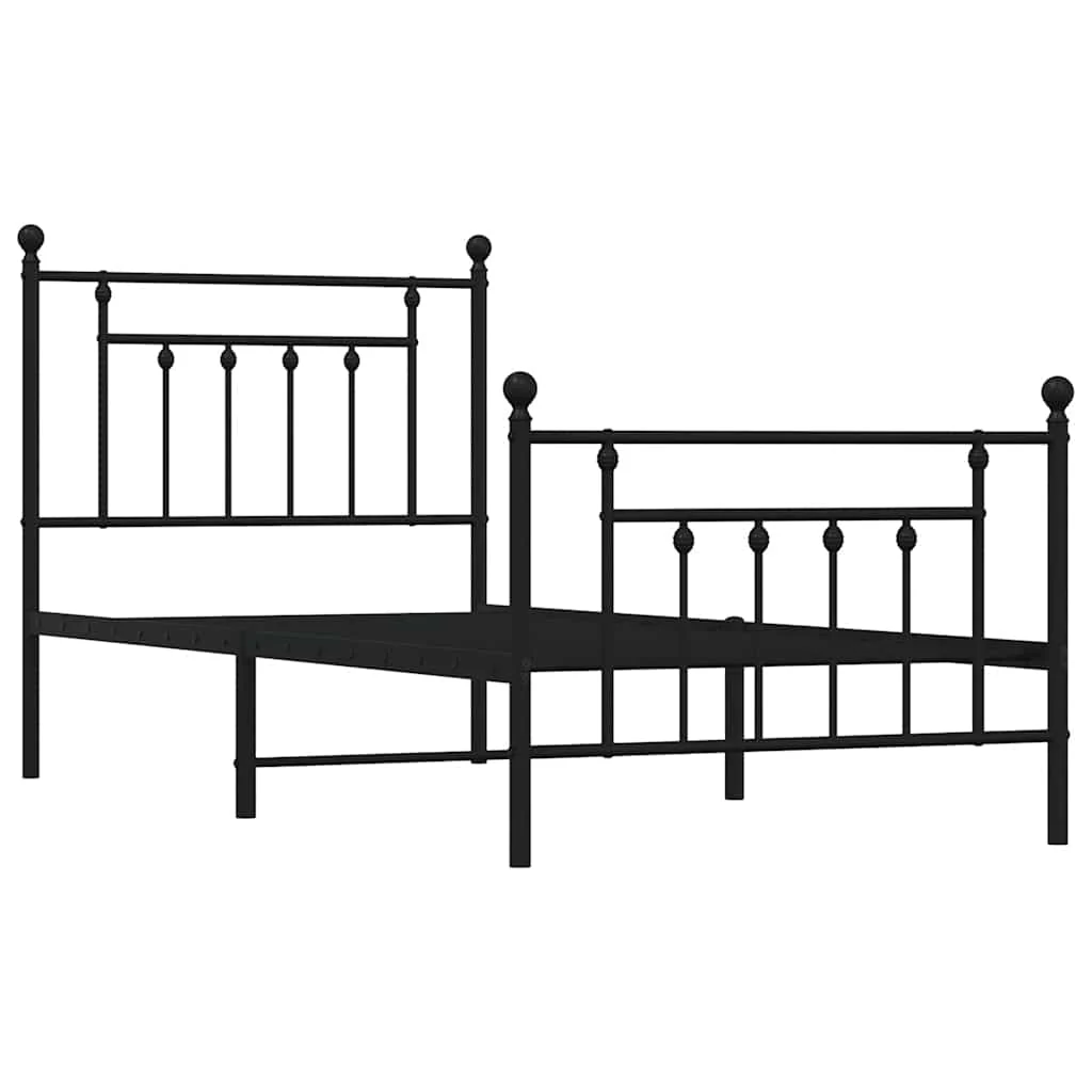 sengeramme med sengegavl og fodgærde 90x200 cm metal sort - Image 3