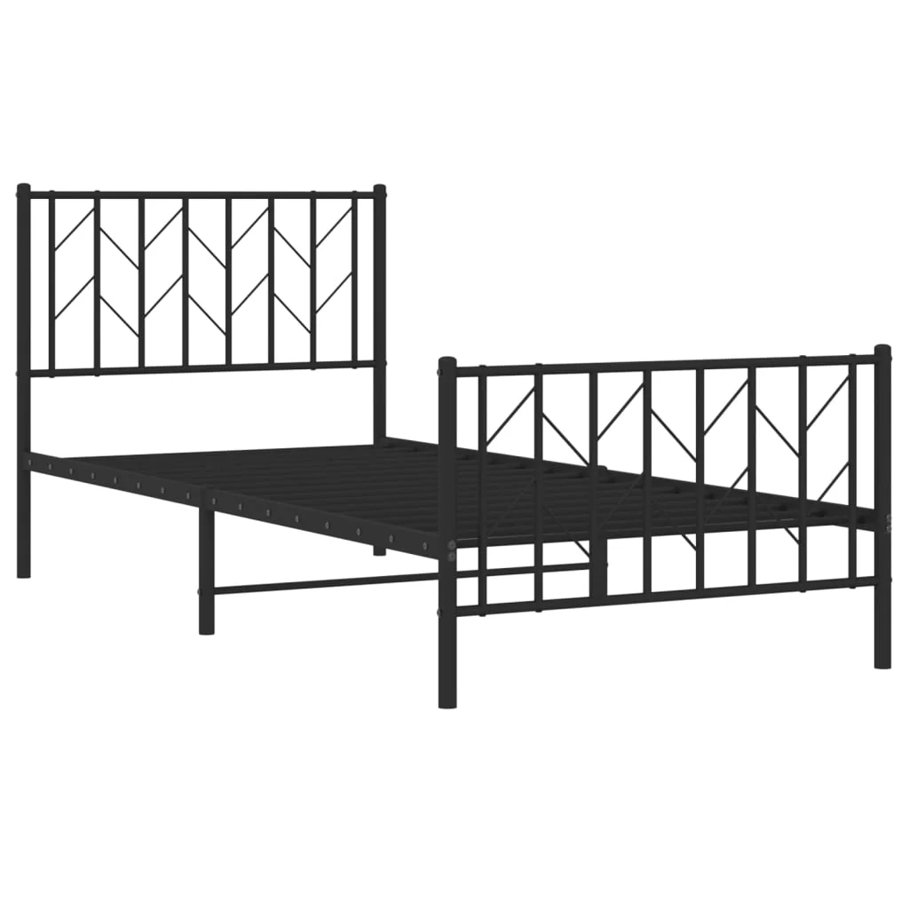 sengeramme med sengegavl og fodgærde 90x200 cm metal sort - Image 4