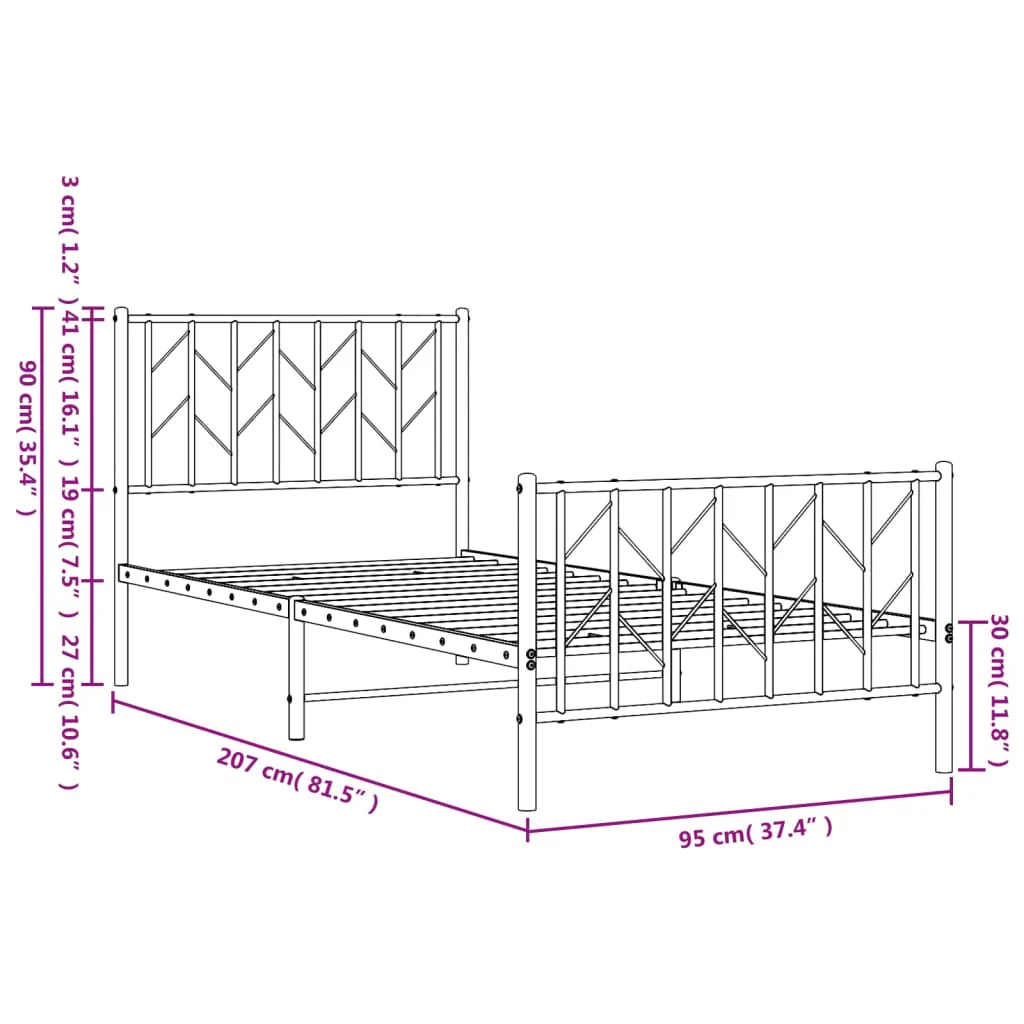 sengeramme med sengegavl og fodgærde 90x200 cm metal sort - Image 9