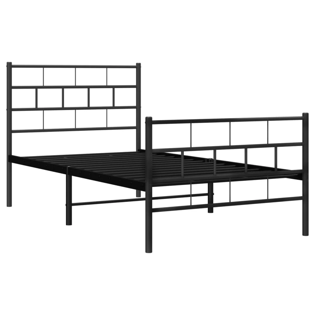 sengeramme med sengegavl og fodgærde 90x200 cm metal sort - Image 4