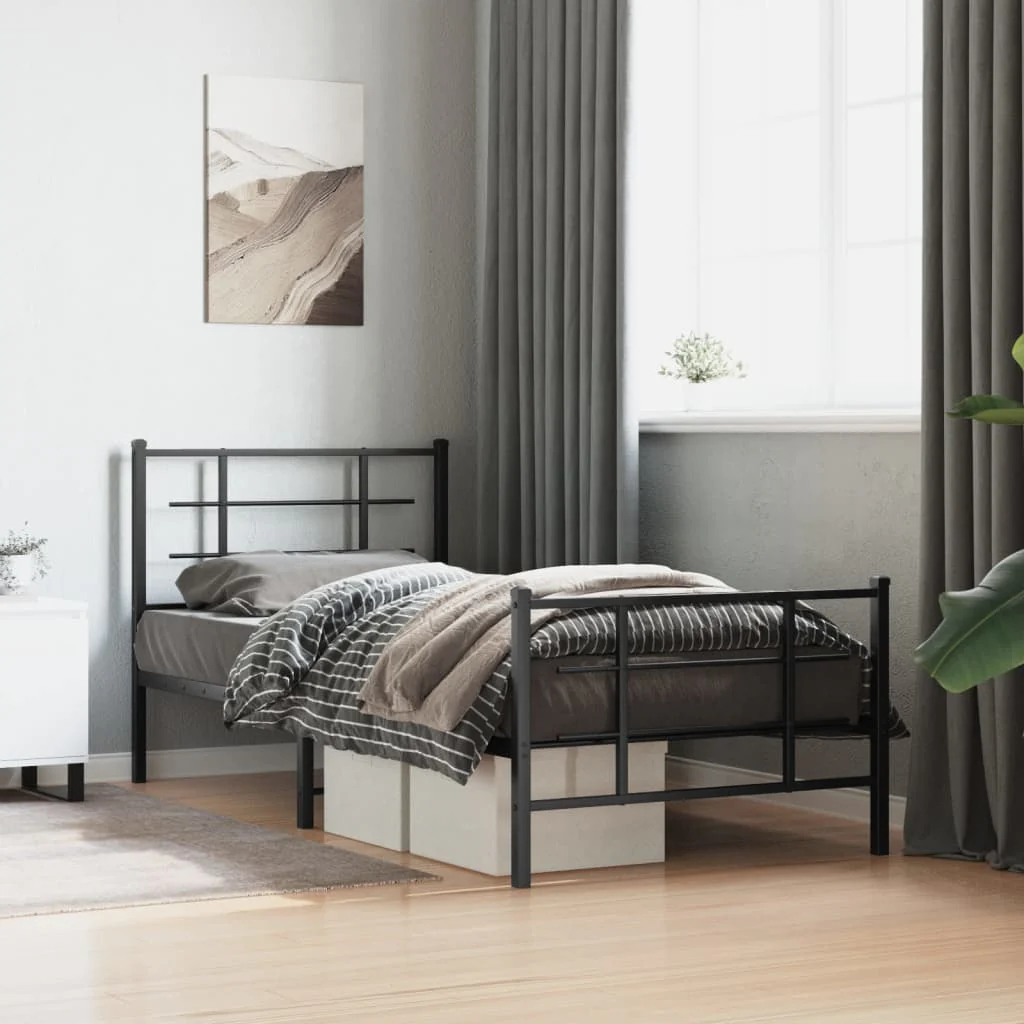 sengeramme med sengegavl og fodgærde 90x200 cm metal sort
