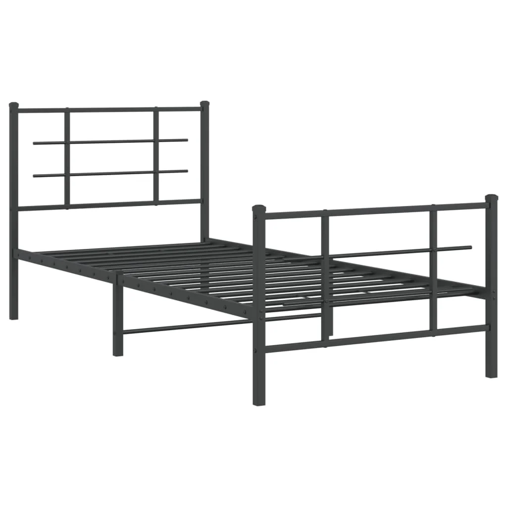 sengeramme med sengegavl og fodgærde 90x200 cm metal sort - Image 3