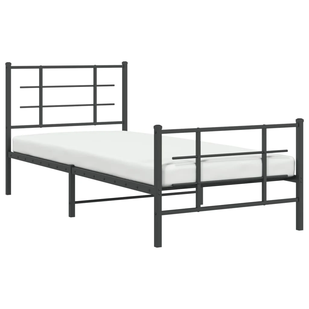 sengeramme med sengegavl og fodgærde 90x200 cm metal sort - Image 4