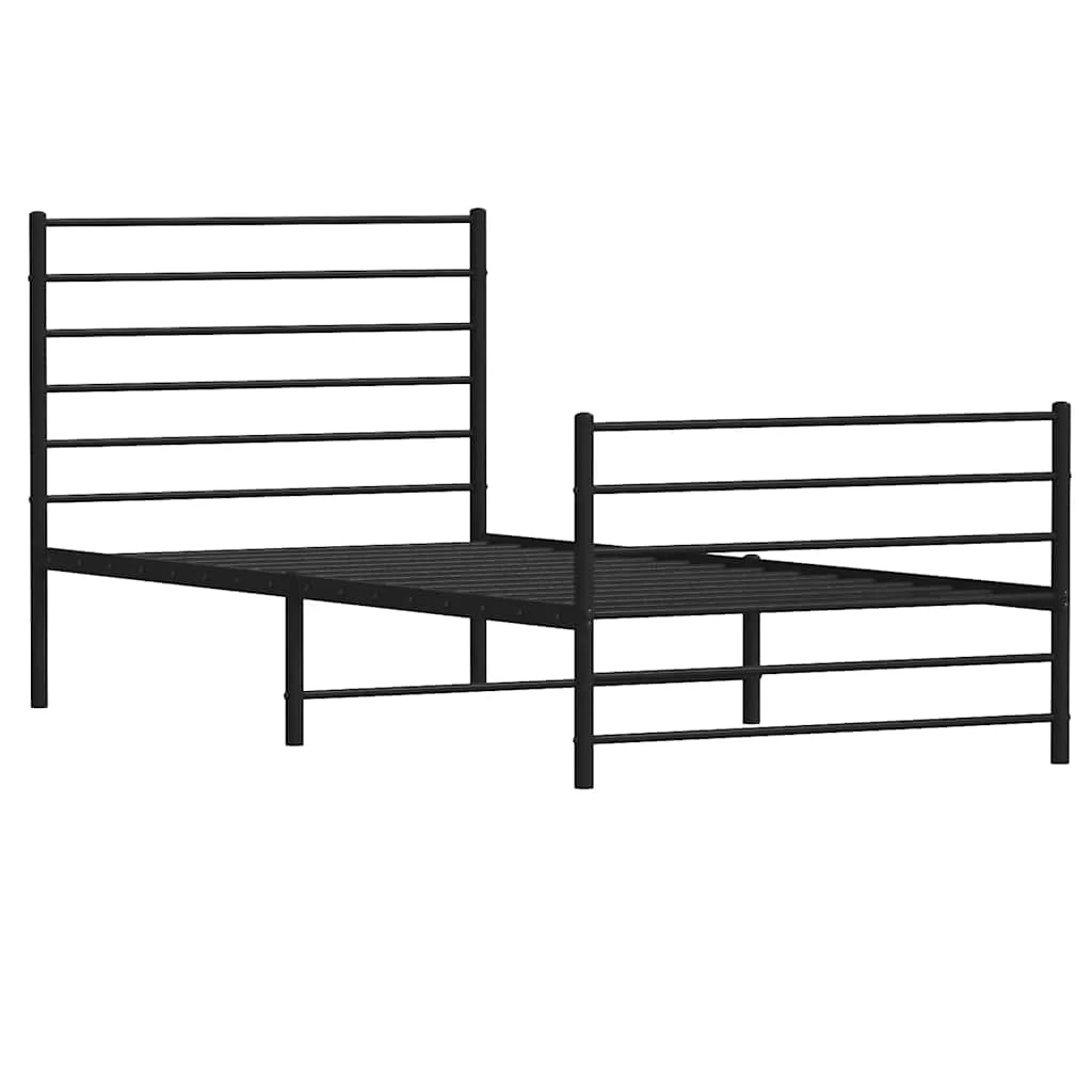 sengeramme med sengegavl og fodgærde 90x200 cm metal sort - Image 3