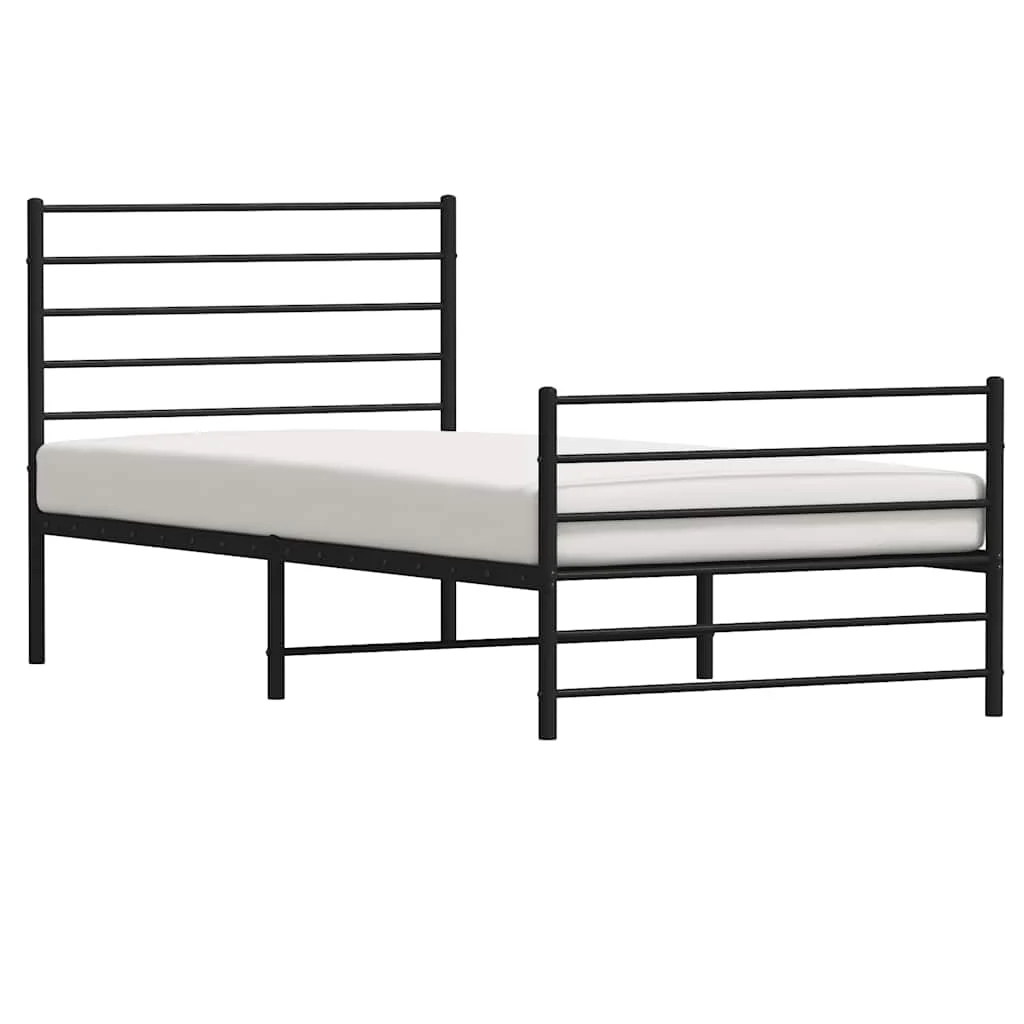 sengeramme med sengegavl og fodgærde 90x200 cm metal sort - Image 5