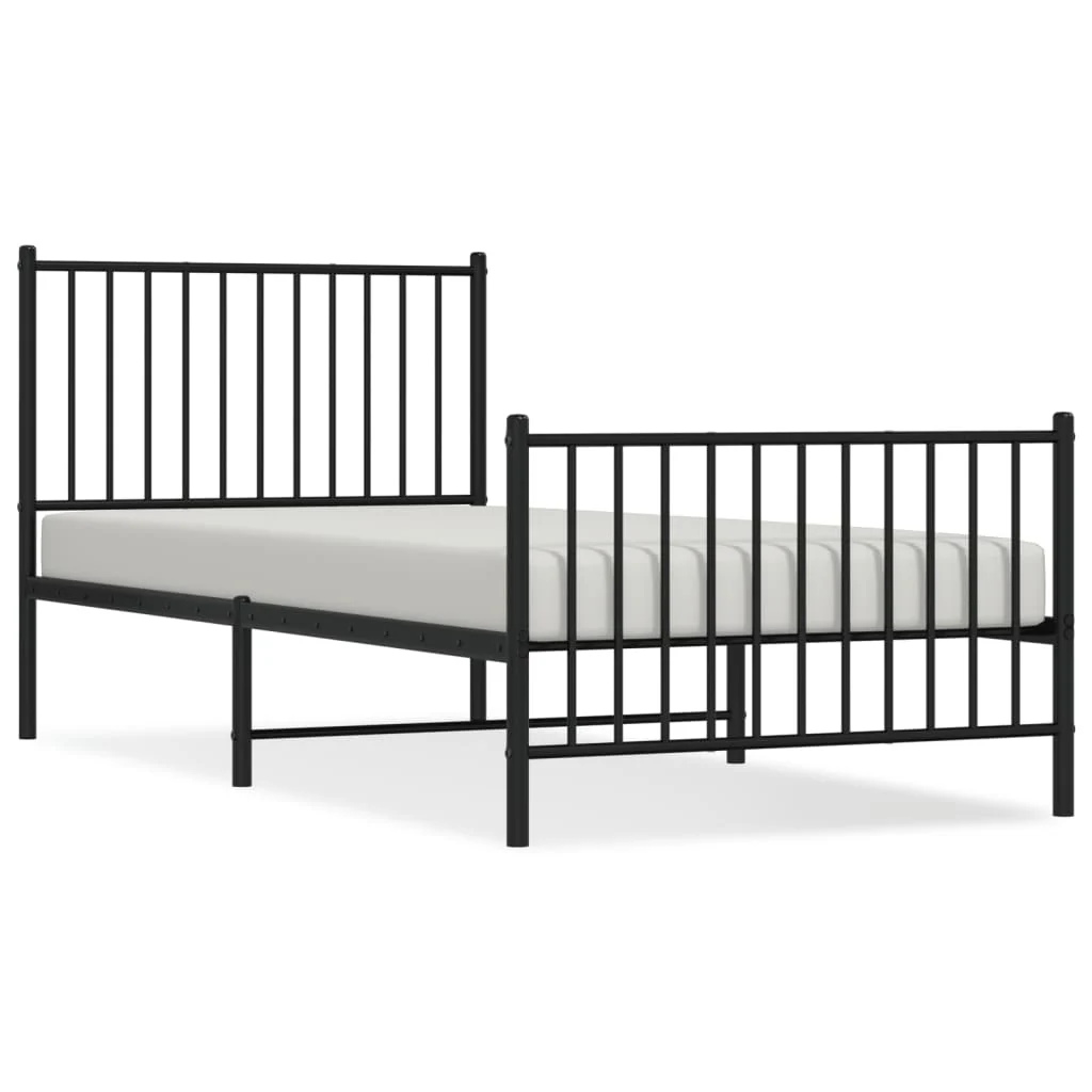 sengeramme med sengegavl og fodgærde 90x200 cm metal sort - Image 2