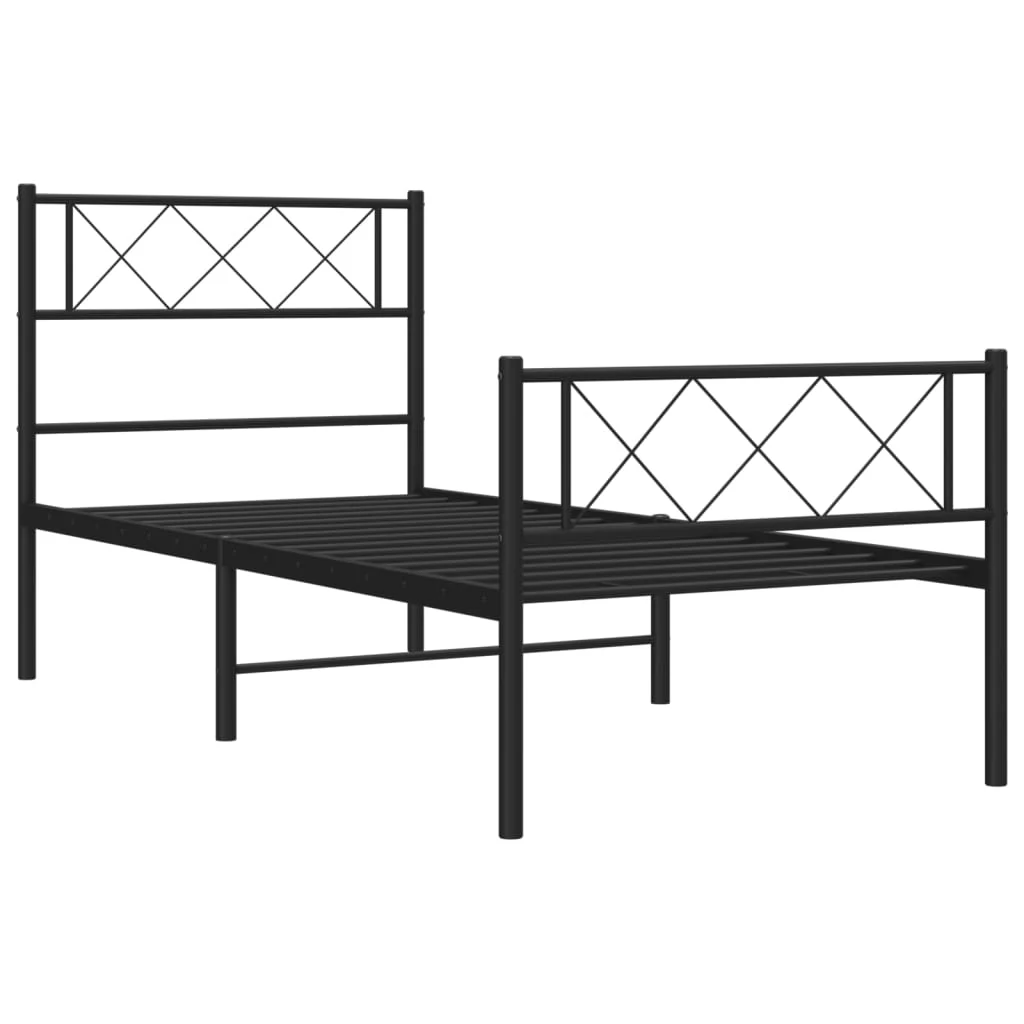 sengeramme med sengegavl og fodgærde 90x200 cm metal sort - Image 5