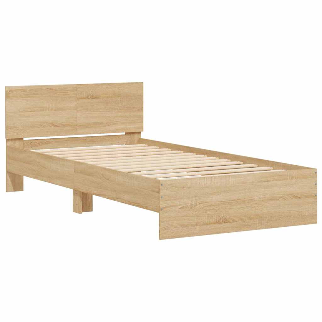 sengeramme med sengegavl og LED-lys 100x200 cm sonoma-eg - Image 3