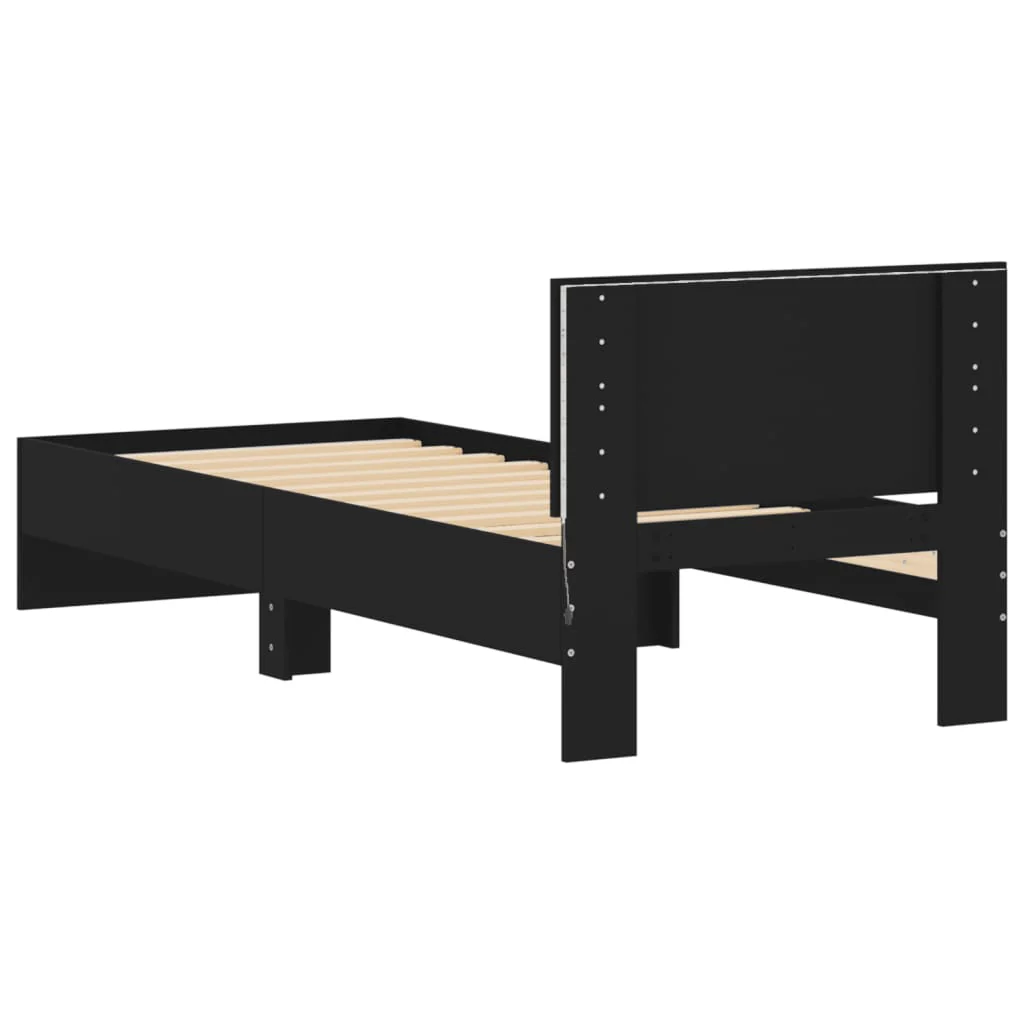 sengeramme med sengegavl og LED-lys 75x190 cm sort - Image 8