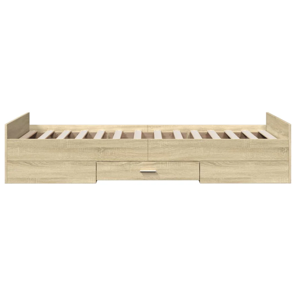 sengeramme med skuffer 75x190 cm konstrueret træ sonoma-eg - Image 5