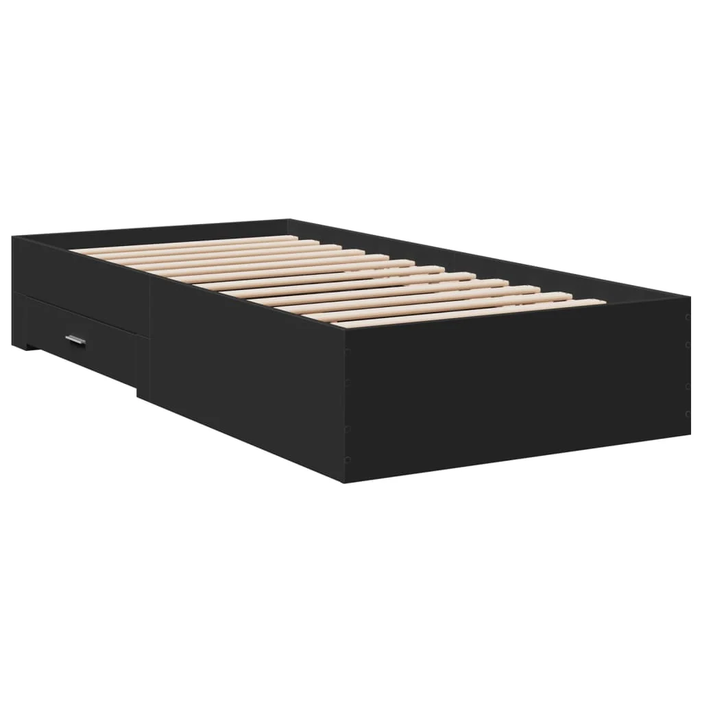 sengeramme med skuffer 75x190 cm konstrueret træ sort - Image 6
