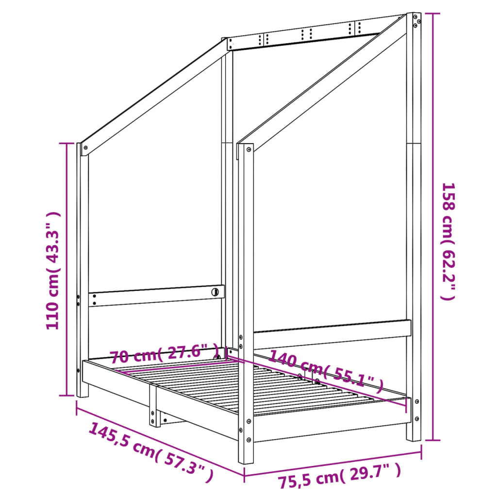 sengeramme til juniorseng 70x140 cm massivt fyrretræ sort - Image 8
