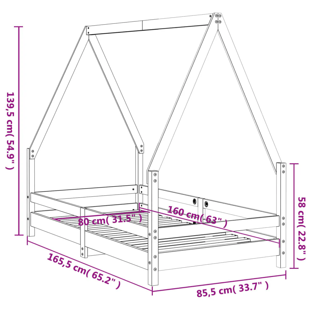 sengeramme til juniorseng 80x160 cm massivt fyrretræ - Image 8