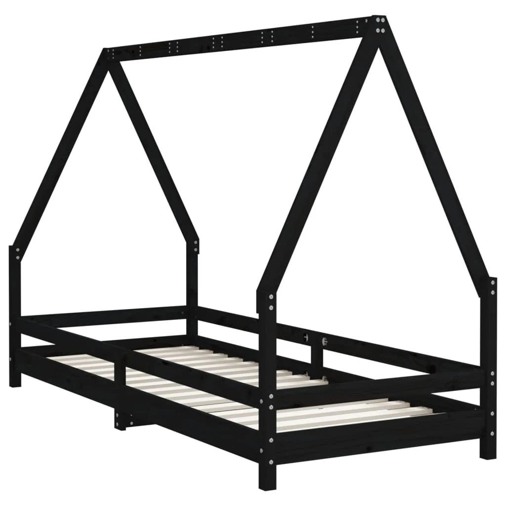 sengeramme til juniorseng 80x200 cm massivt fyrretræ sort - Image 6