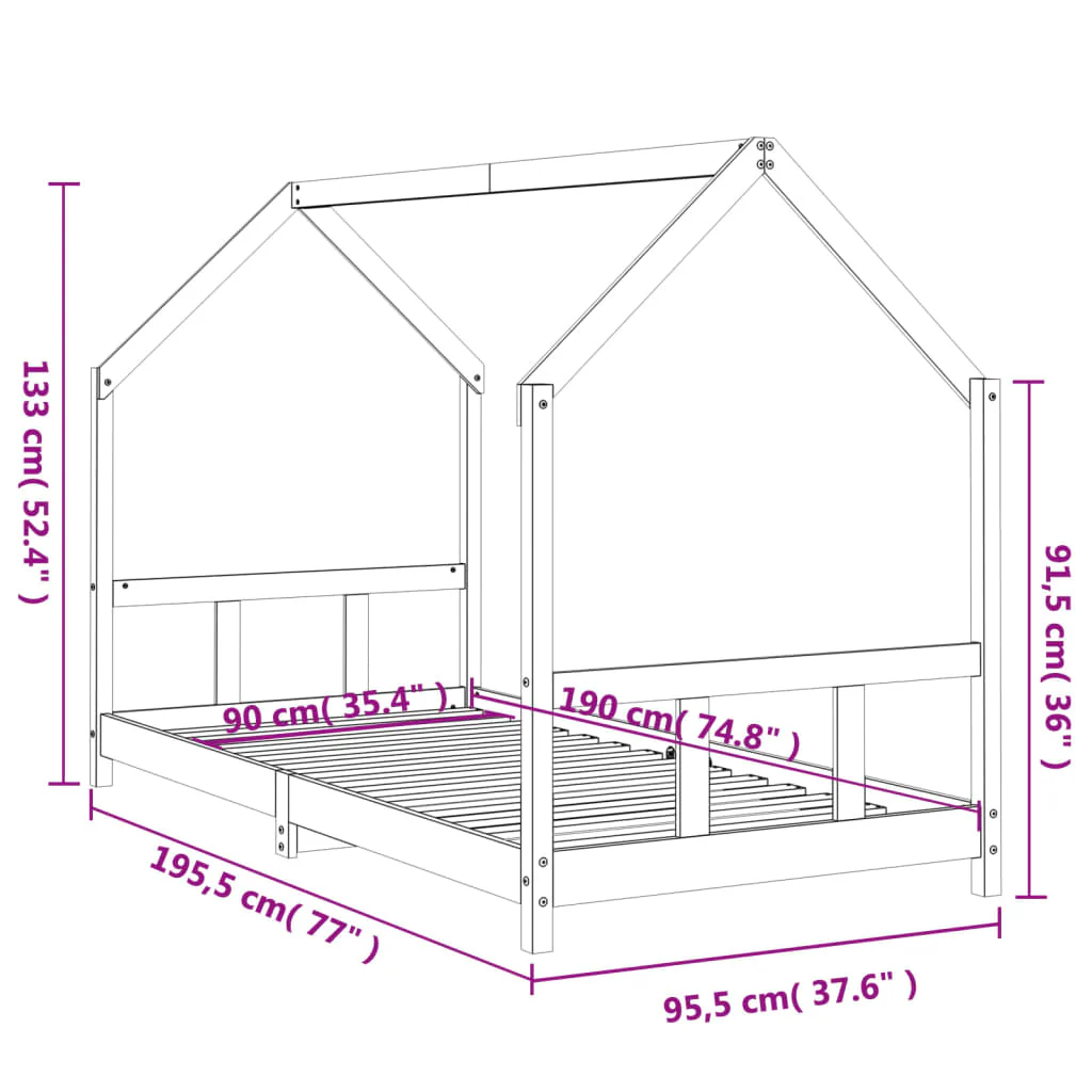 sengeramme til juniorseng 90x190 cm massivt fyrretræ - Image 8