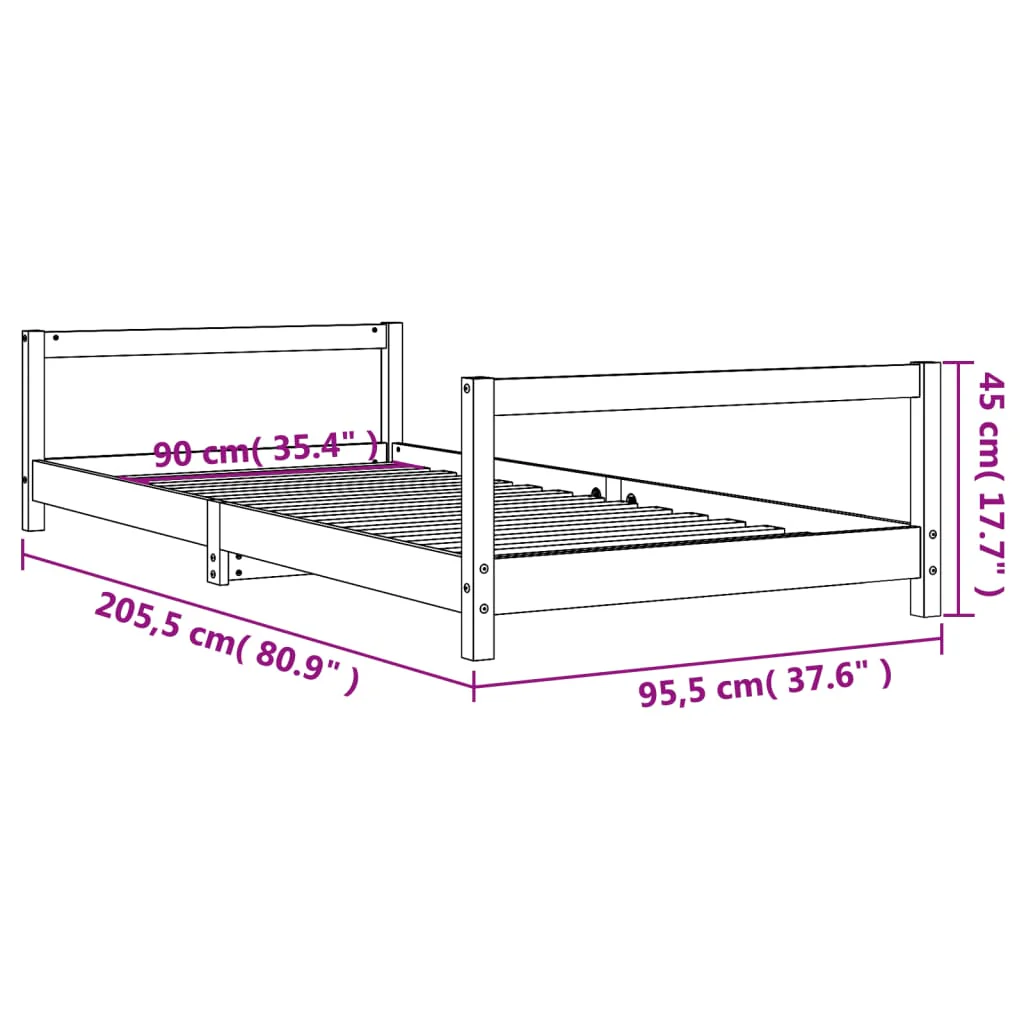 sengeramme til juniorseng 90x200 cm massivt fyrretræ sort - Image 8