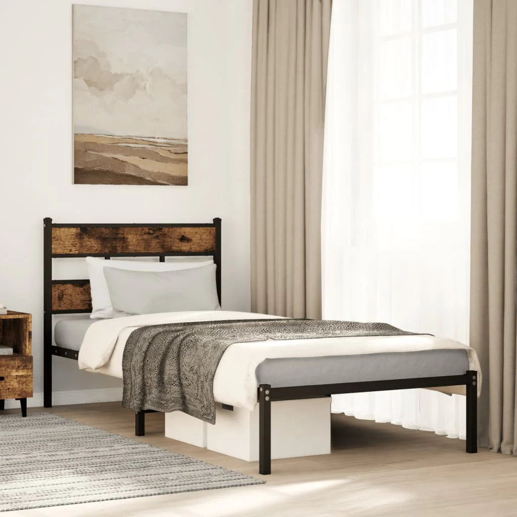 sengeramme uden madras 100x190 cm metal røget egetræsfarve