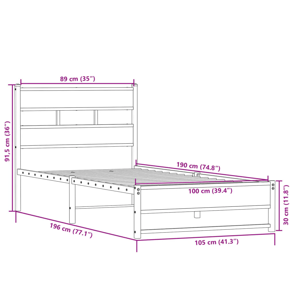 sengeramme uden madras 100x190 cm metal sonoma-eg - Image 8