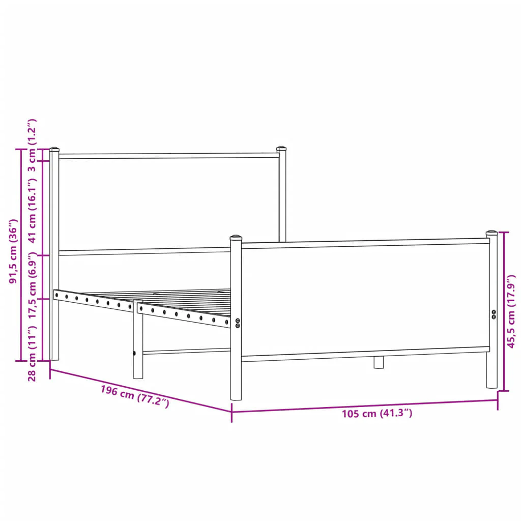 sengeramme uden madras 100x190 cm metal sonoma-eg - Image 9