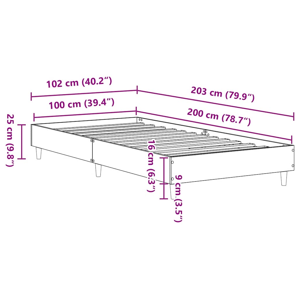 sengeramme uden madras 100x200 cm konstrueret træ grå sonoma-eg - Image 9