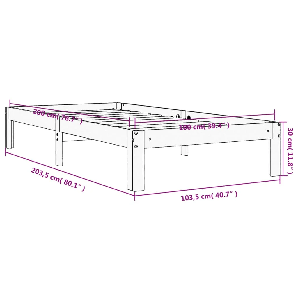 sengeramme uden madras 100x200 cm massivt fyrretræ gyldenbrun - Image 8