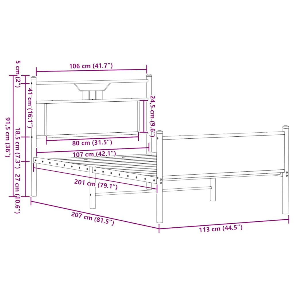 sengeramme uden madras 107x203 cm konstrueret træ brunt eg - Image 10