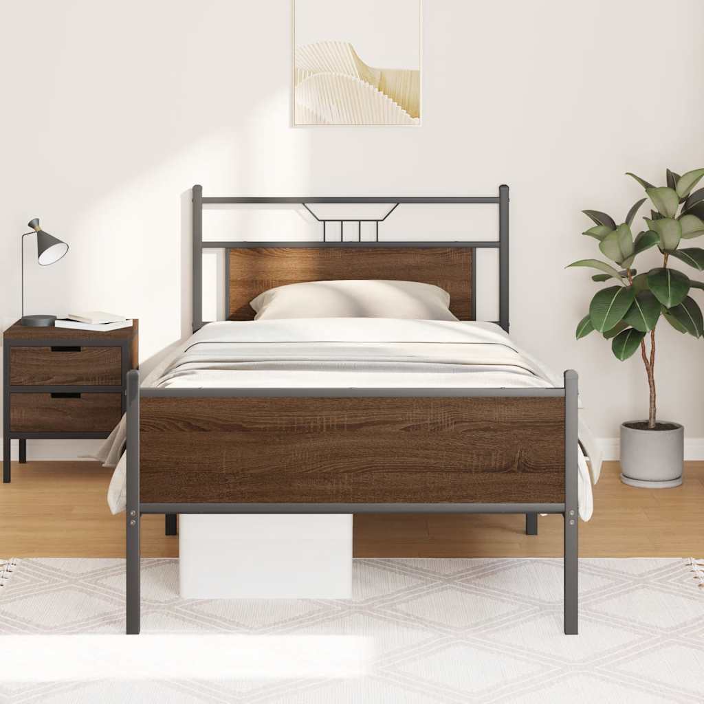 sengeramme uden madras 107x203 cm konstrueret træ brunt eg - Image 4