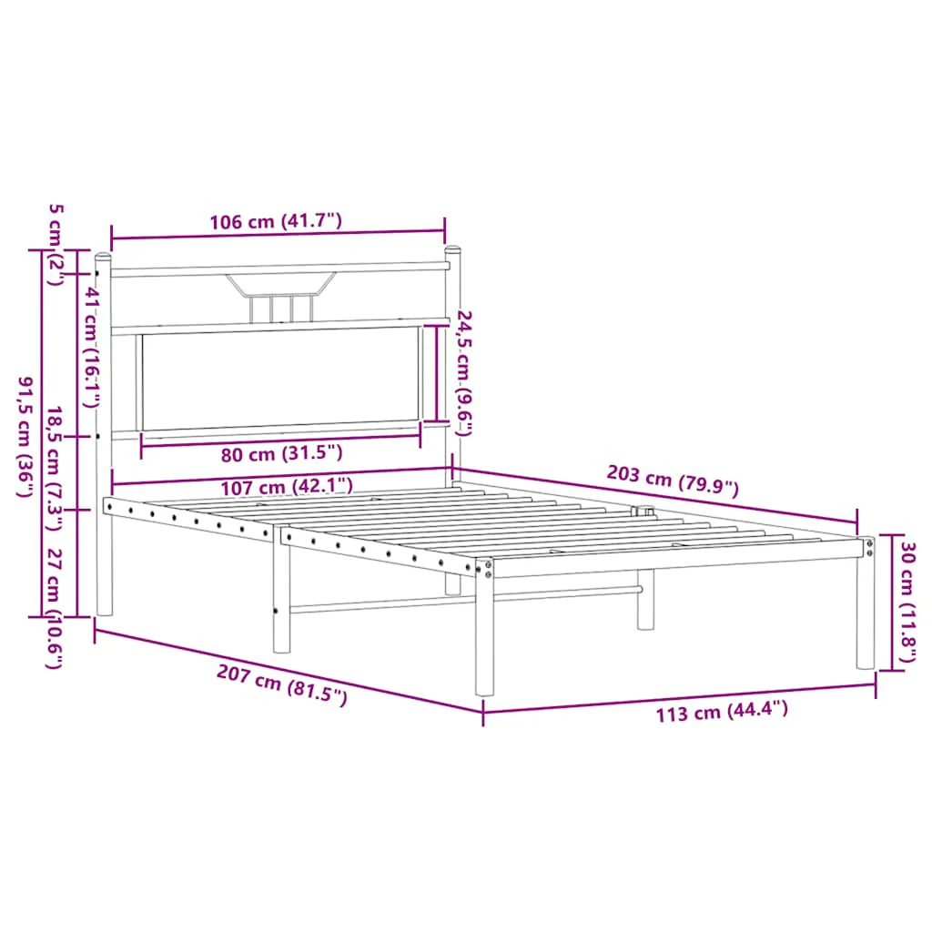 sengeramme uden madras 107x203 cm konstrueret træ røget eg - Image 10