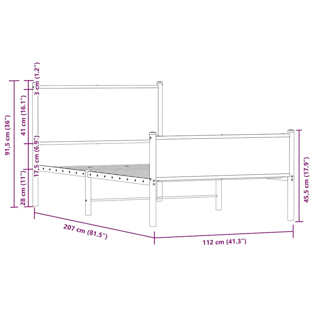 sengeramme uden madras 107x203 cm metal røget egetræsfarve - Image 9