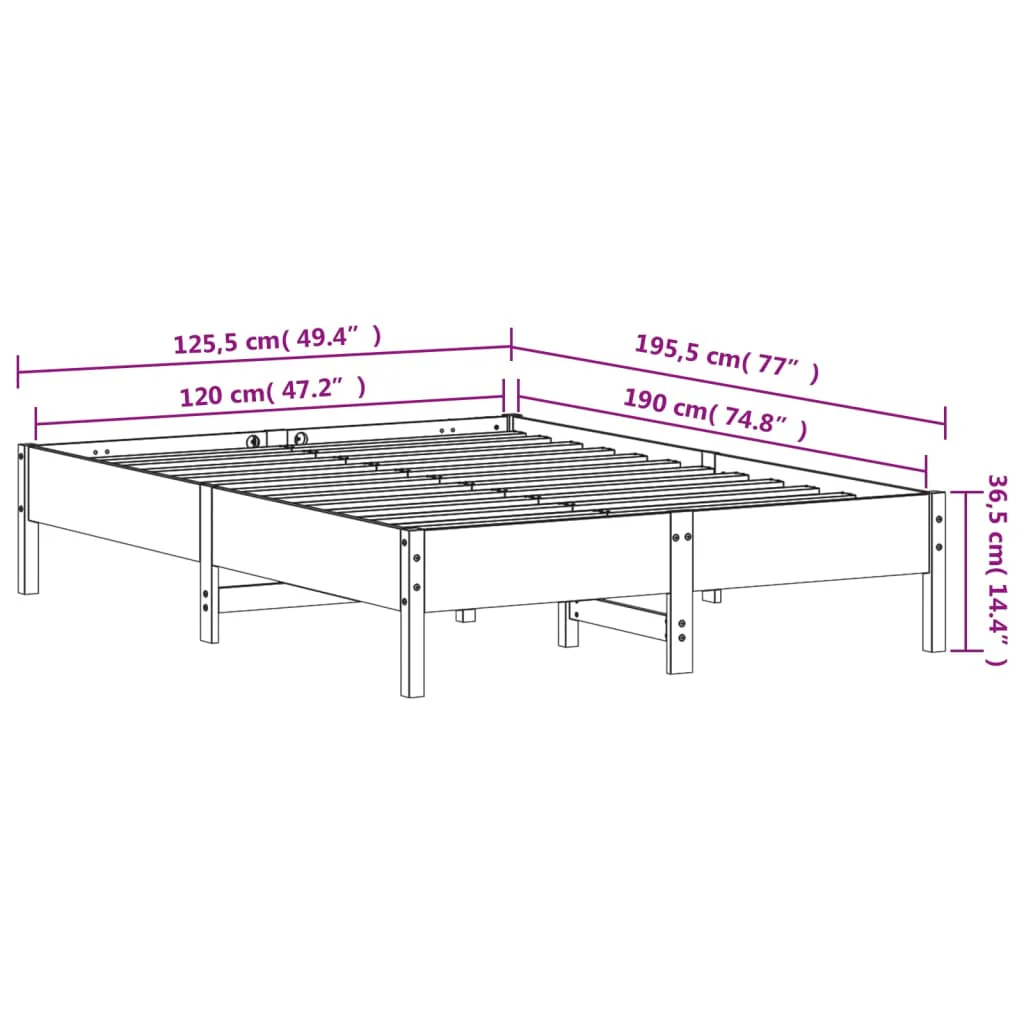 sengeramme uden madras 120x190 cm massivt fyrretræ - Image 8