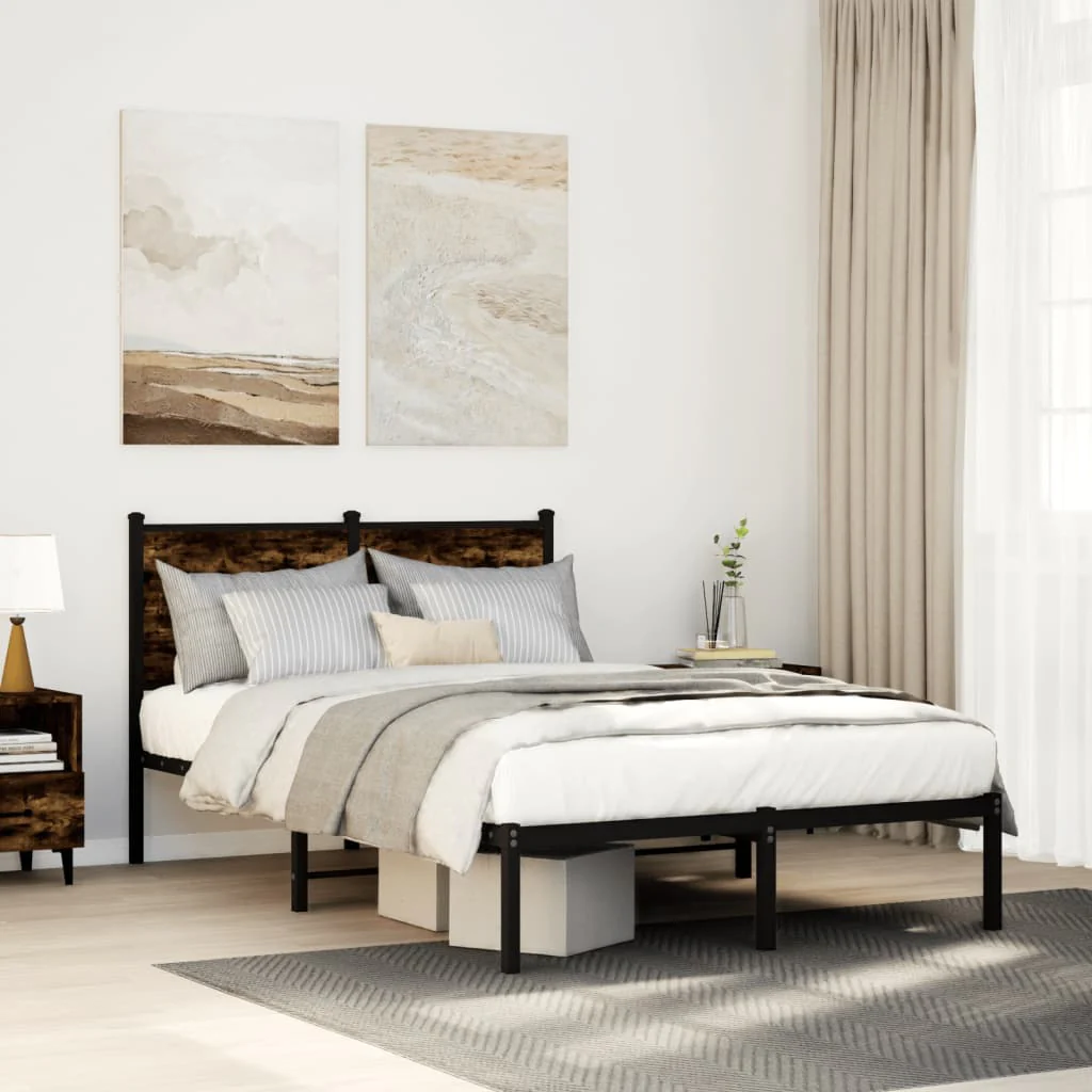 sengeramme uden madras 120x200 cm metal røget egetræsfarve