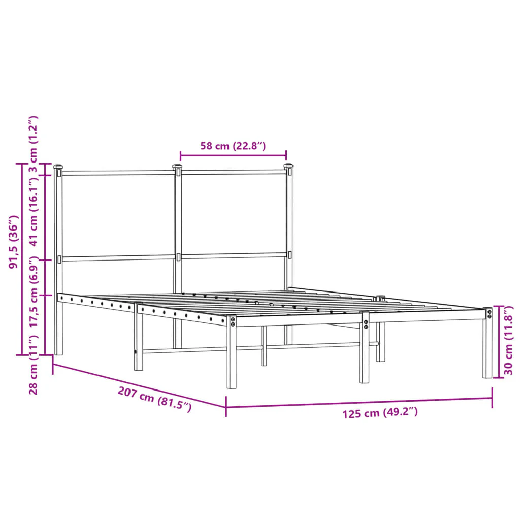 sengeramme uden madras 120x200 cm metal røget egetræsfarve - Image 9
